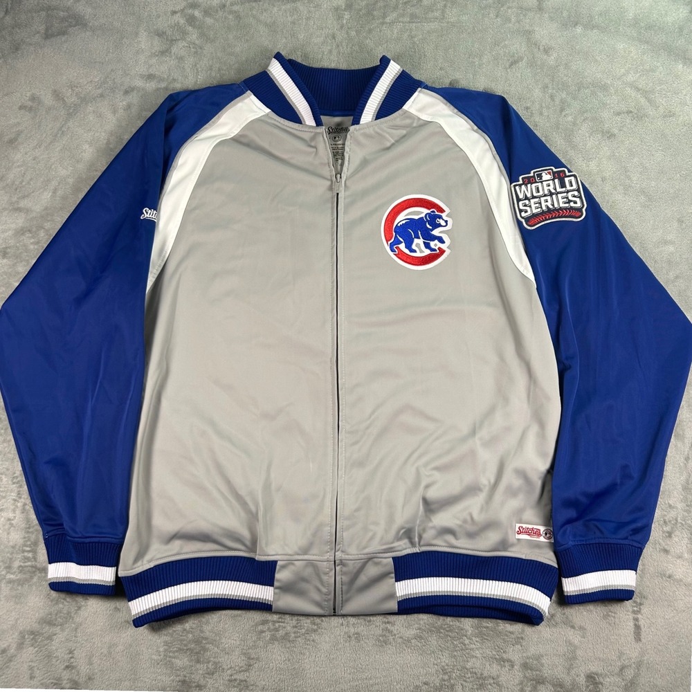 Stitches Chicago Cubs 2016 World Series Champions Track Jacket Grey Blue XL